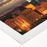 Art deco poster of a Czech Republic scenery in muted earth tones on rolled canvas, suitable for dining room decor.