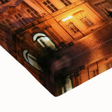 Black and white landscape art painting of a European cityscape on stretched canvas, ideal for bedroom wall decor.