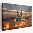 Stretched canvas depicting a scenic view of a Czech Republic landscape, in muted earth tones, ideal for kitchen wall art.
