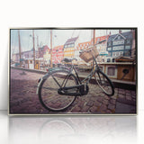 Acrylic print of a serene Denmark landscape in muted earth tones, framed in silver, suitable for modern nursery decor.