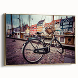 Vintage poster art of a European Denmark scenery in vibrant colors on a framed canvas, ideal for living room decor.