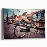 Framed canvas depicting a vintage-style Danish landscape in black and silver tones, ideal for bedroom wall decor.