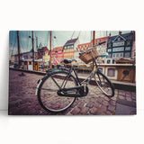 Black and white photograph of a European cityscape printed on stretched canvas.