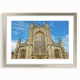 Extra large abstract art print of a European scenery in muted earth tones, framed in silver, ideal for living room decor.