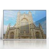 Mid-century modernist art of Bath, England, in muted pastel shades on framed acrylic, ideal for nursery wall art.