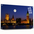 Acrylic print of the Big Ben and London cityscape, rendered in muted gray and blue tones.