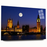 Acrylic print of Big Ben with soft evening colors, ideal for bedroom or dining room decor.