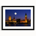 Extra large abstract art print of Big Ben with colorful, textured strokes on a black framed canvas.