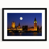 Extra large abstract art print of Big Ben with colorful, textured strokes on a black framed canvas.