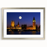 Extra large abstract art print of Big Ben in textured shades of gray and silver, framed with a mat.