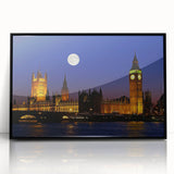 Large abstract wall art of Big Ben in muted gray tones, acrylic framed, ideal for modern living room decor.