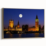 Black and white framed canvas depicting the Big Ben in a vintage poster style, ideal for bedroom wall art.