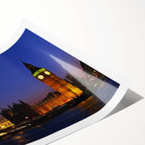 Extra large wall art featuring line art flowers and Big Ben in muted earth tones on rolled print.