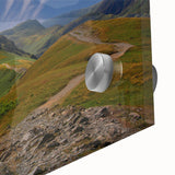 Large abstract wall art of Cumbria's landscape in muted earth tones on acrylic glass, suitable for dining room ambiance.