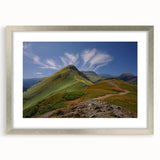 Extra large framed wall art depicting an abstract textured scene of Cumbria, England in muted earth tones.