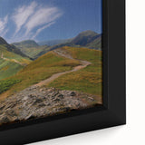 Extra large framed canvas of a textured black wall art depicting Cumbria's landscape in vibrant colors.
