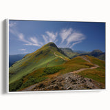Vintage poster art of Cumbria, England landscape on framed canvas, featuring vibrant green and blue tones.