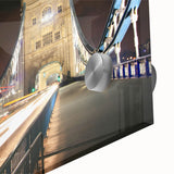 Large abstract depiction of London on acrylic glass in a mid-century modernist style, ideal for dining room art.