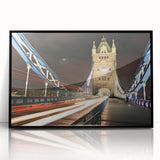 Large abstract wall art depicting the London skyline in muted gray and blue tones on a framed acrylic print.