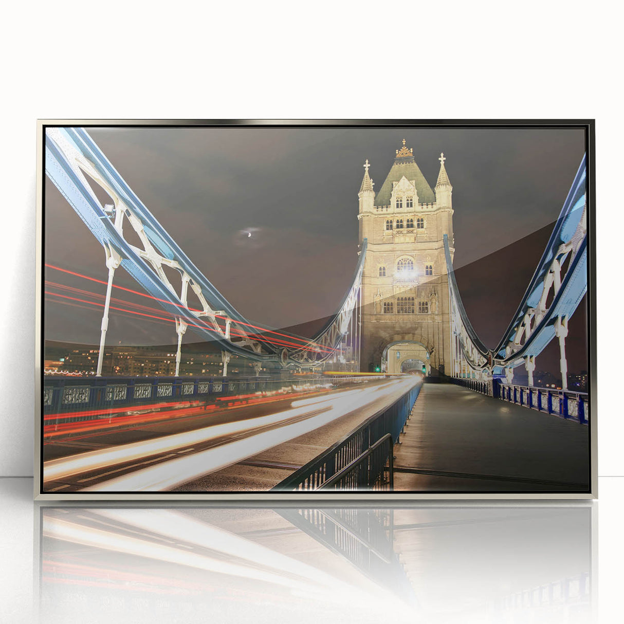 Large art print of London skyline in muted gray and silver tones on a framed acrylic, suitable for modern art wall decor.