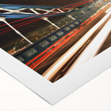 Art Deco poster of London skyline in muted gray and blue tones on rolled canvas, suitable for dining room decor.