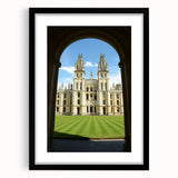 Extra large wall art depicting an abstract colorful Oxford scenery in a black frame, ideal for living room decor.