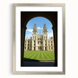 Extra large textured abstract art print of Oxford scenery in silver frame, ideal for living room decor.