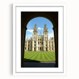 Textured art print of Oxford, England in abstract style with muted earth tones, framed with a white mat.