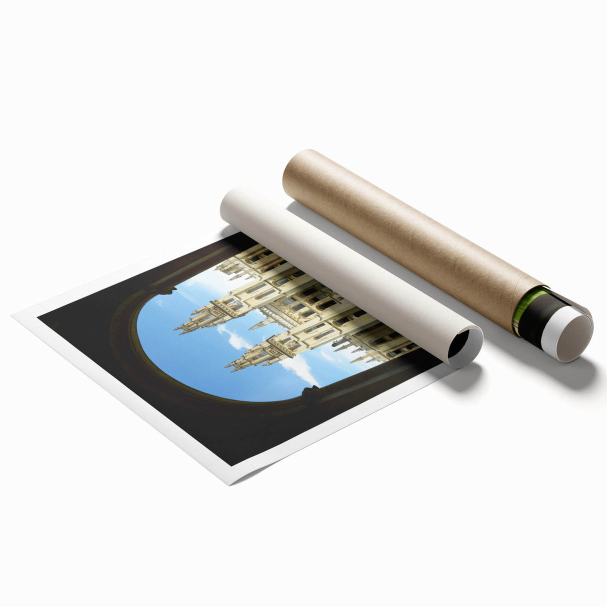 Extra large rolled print of Oxford scenery with vibrant floral elements.