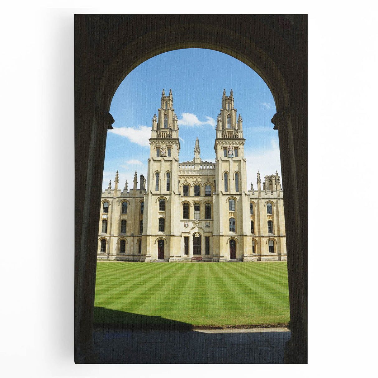 Black and white print of Oxford skyline on stretched canvas, ideal for kitchen wall art or bedroom ambiance.