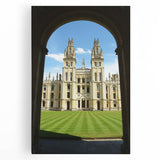 Black and white print of Oxford skyline on stretched canvas, ideal for kitchen wall art or bedroom ambiance.