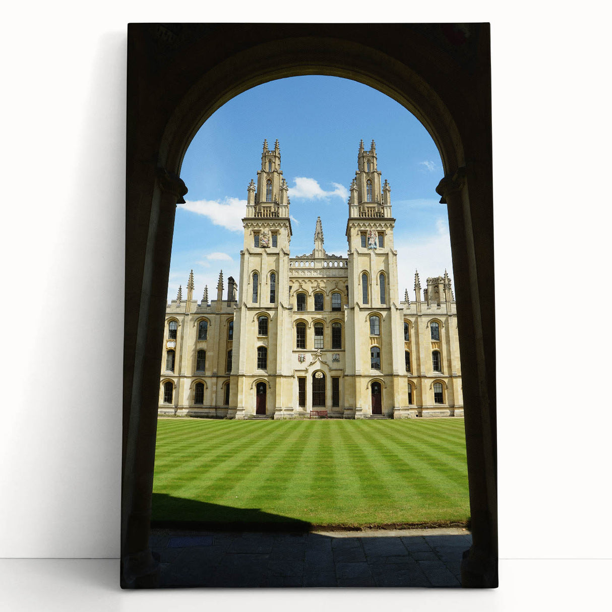Black and white photograph of Oxford scenery on large stretched canvas, suitable as kitchen art.