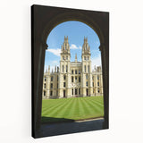 Oxford cityscape on stretched canvas, featuring a detailed architectural view in soft earth tones.