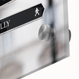 Mid-century modernist acrylic print of abstract European scenery in muted earth tones, ideal for dining room art.