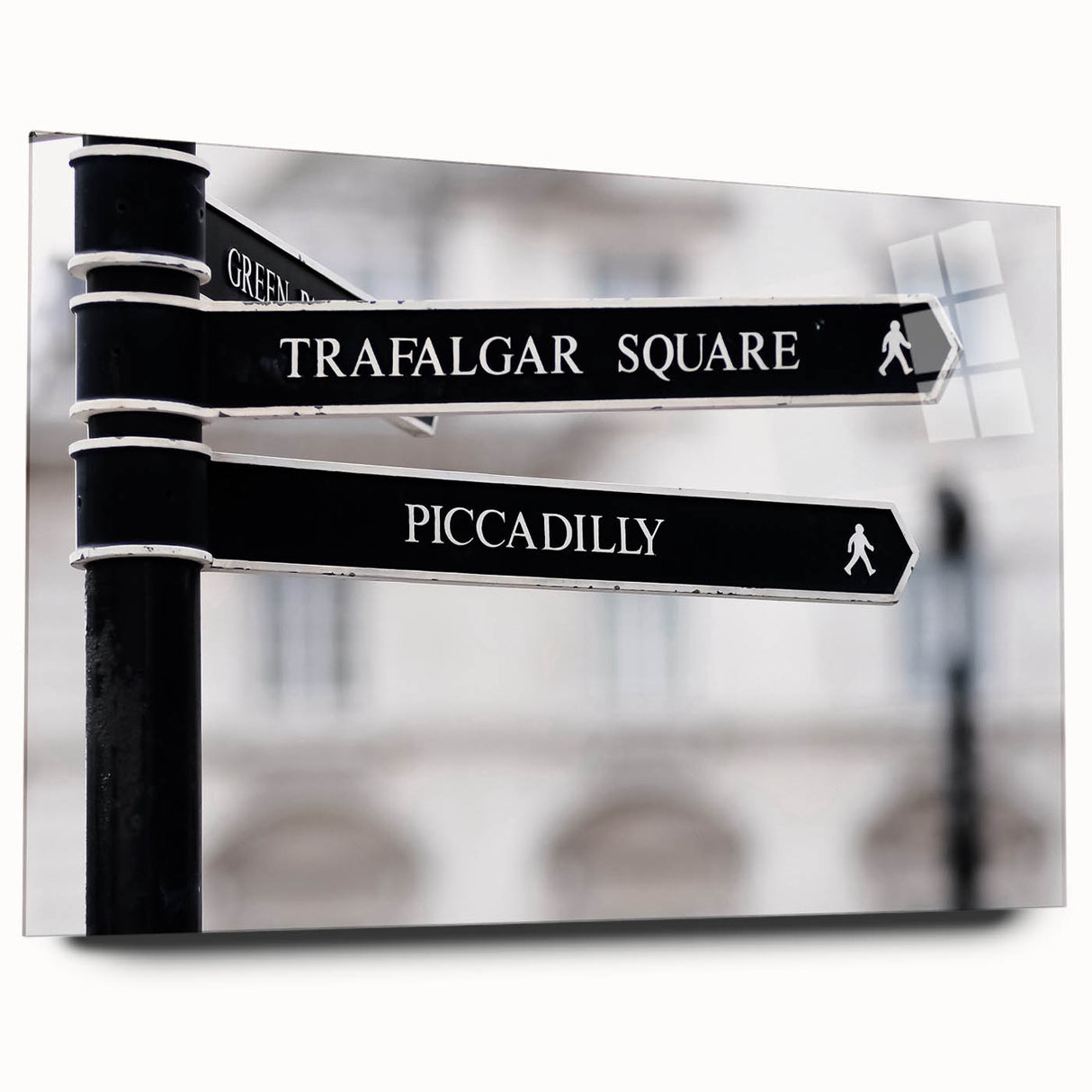 Acrylic print of a large abstract depiction of Piccadilly, England in muted blue and gray tones.