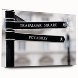 Acrylic print of a large abstract depiction of Piccadilly, England in muted blue and gray tones.