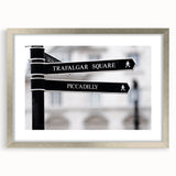 Extra large abstract art print of Piccadilly, England in textured silver frame, ideal for living room decor.
