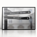 Large abstract wall art depicting a stylized Piccadilly scene in black and white tones on a framed acrylic.
