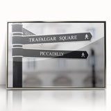 Mid-century modernist acrylic print of Piccadilly, England in muted tones, ideal for modern art wall decor.