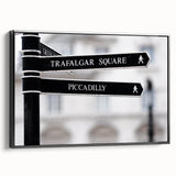 Black and white framed canvas of a vintage Piccadilly, England landscape, ideal for bedroom decor.