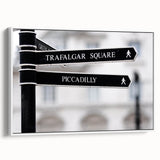 Vintage poster art of Piccadilly, England in vibrant colors on a large framed canvas, ideal for living room decor.