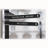 Black and white stretched canvas of Piccadilly, England in a detailed vintage style, ideal for kitchen wall art.