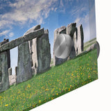 Acrylic print of Stonehenge with muted earth tones, ideal for dining room art in a mid-century modernist style.