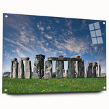 Acrylic print of Stonehenge with muted earth tones, ideal for bedroom or dining room wall art.
