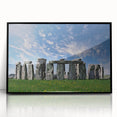 Large abstract wall art of Stonehenge in muted gray tones on a framed acrylic, ideal for modern living room decor.