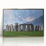 Art deco poster of Stonehenge in muted earth tones on framed acrylic, suitable for modern art wall decor.
