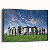 Black and white framed canvas of Stonehenge landscape, ideal for bedroom wall decor.