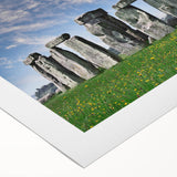 Art deco poster of Stonehenge in muted earth tones on rolled canvas, suitable for dining room decor.