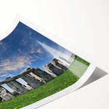 Extra large wall art featuring a line art depiction of Stonehenge, designed in black and white.
