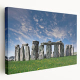 Side view of a stretched canvas featuring a realistic depiction of Stonehenge in muted earth tones.